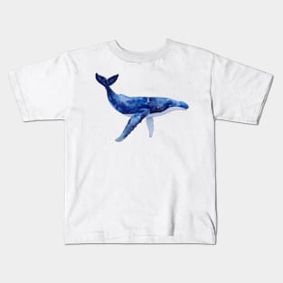 WHALE LOVERS GIFT - HUMPBACK WHALE - DEEP BLUE WATERCOLOR Kids T-Shirt